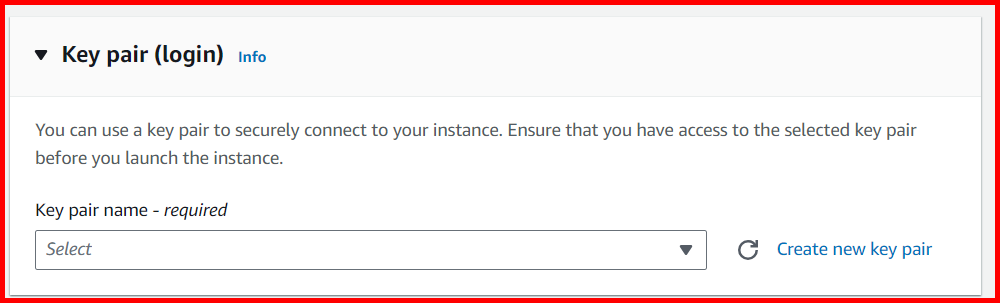 Picture showing selecting the key pair for the EC2 instance